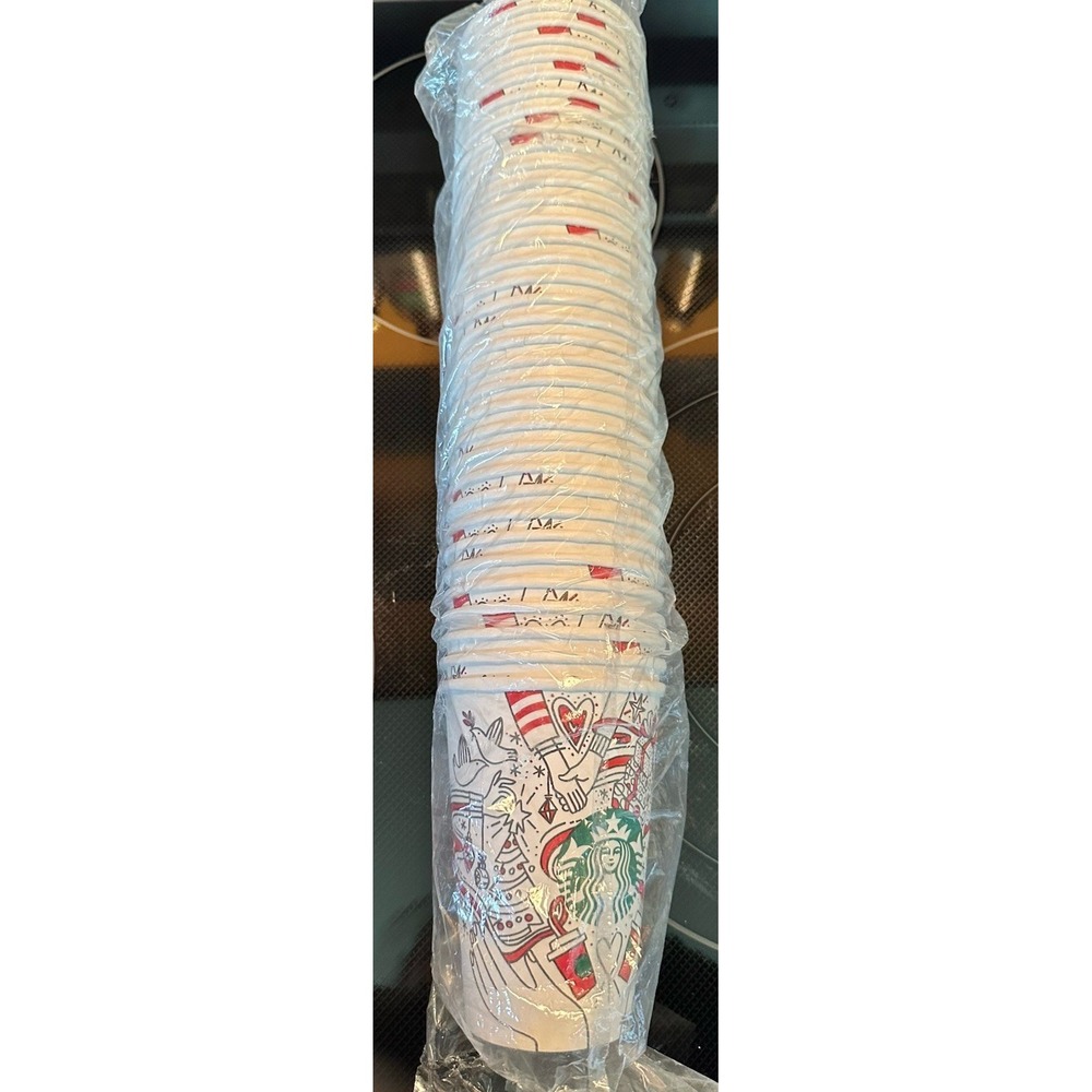 New Vintage Starbucks Christmas Disposable Cups Travel 10oz Sleeve 35 Cups Rare